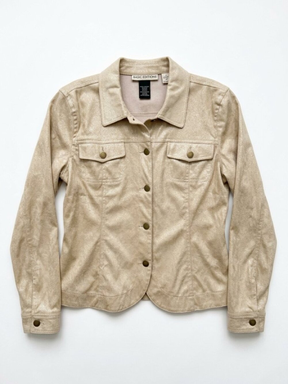 Bamboo Traders Beige Metallic Gold Shimmer Jean Jacket Trucker - Medium - Picture 2 of 8